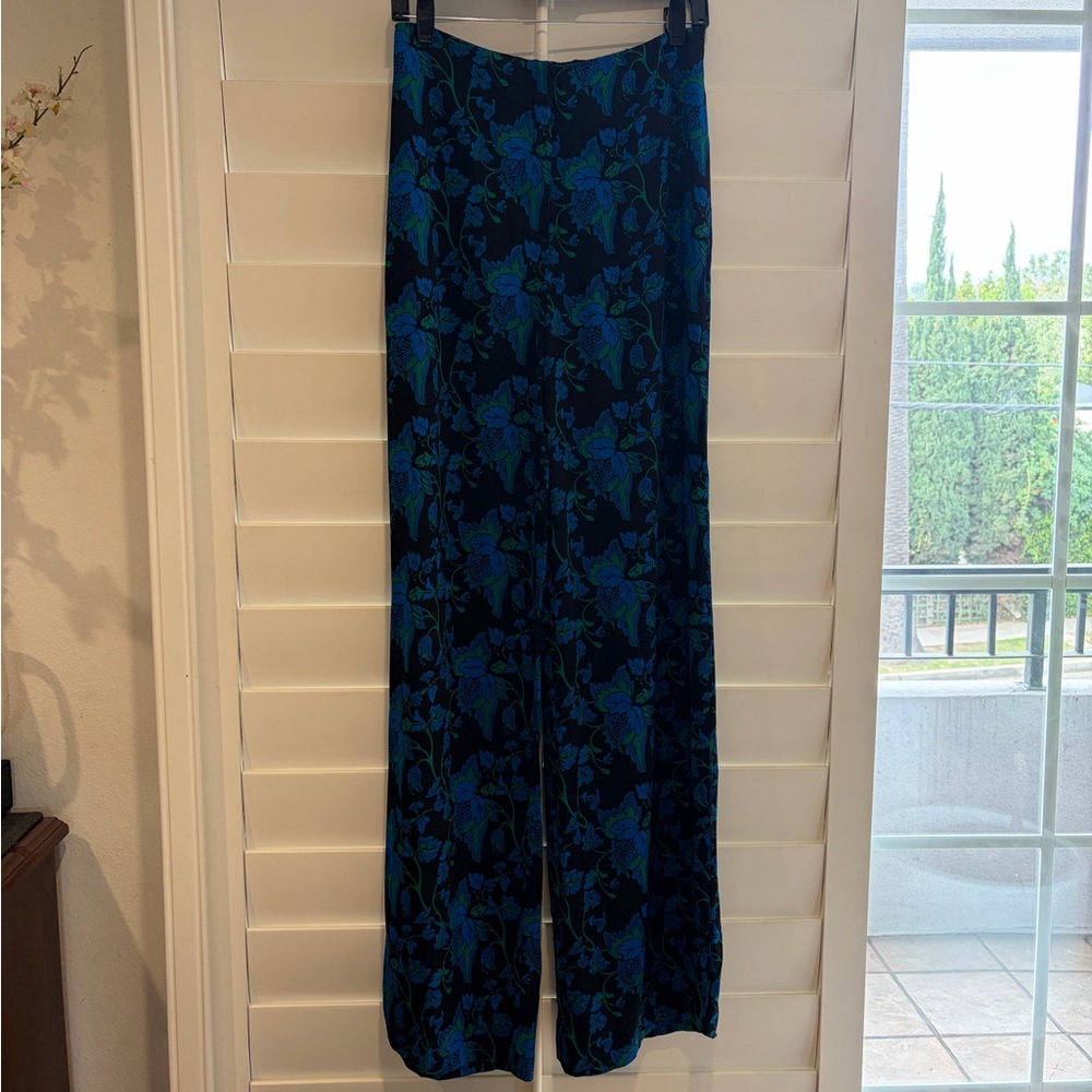 DIANE VON FURSTENBERG DVF NWT Waylen Blue Wide Leg Pants Trousers 4 Crepe Slinky - Picture 5 of 12